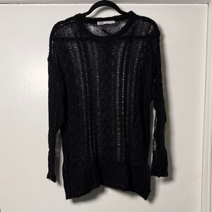 Zara Black Open-Weave Crewneck Sweater